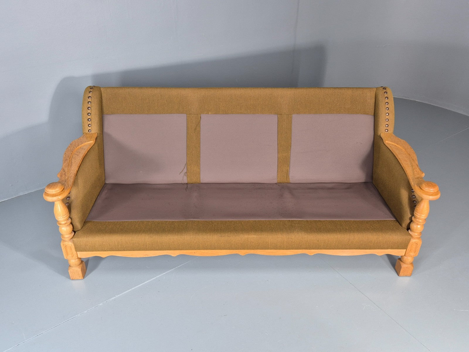 Vintage Danish Three Seater Settee Kjaernulf Style Oak Frame EB11313 M3SS11
