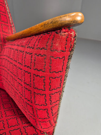 Vintage Danish 1950s Tub Chair Teak Arms Original Cloth Retro MCM EB9624 MNOR - UKDK FURNITURE