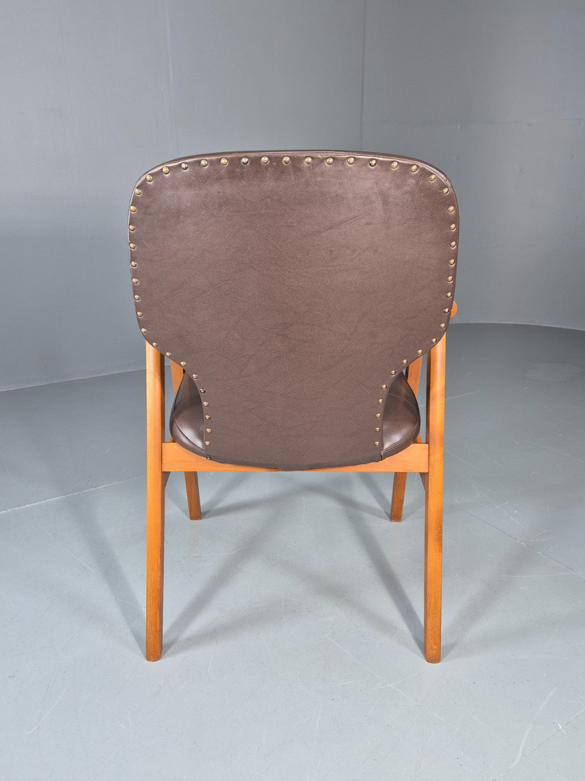 Mid Century Lounge Chair Vintage Swedish 1960s Beech Brown Vinyl EB11139 MNOR7