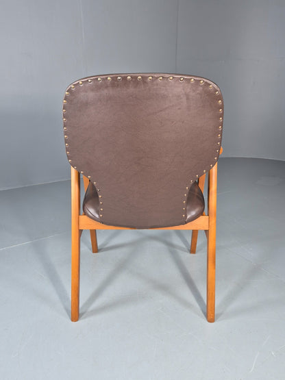 Mid Century Lounge Chair Vintage Swedish 1960s Beech Brown Vinyl EB11139 MNOR7