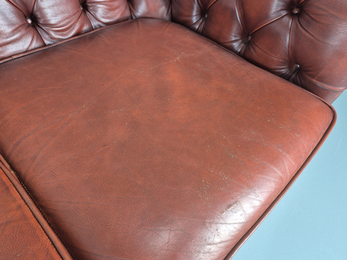 3 Seater Chesterfield Sofa Red Leather Studded Vintage EB10925 VCHE10