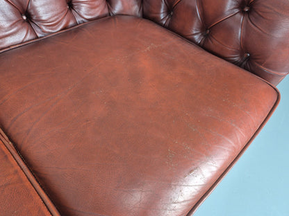 3 Seater Chesterfield Sofa Red Leather Studded Vintage EB10925 VCHE10