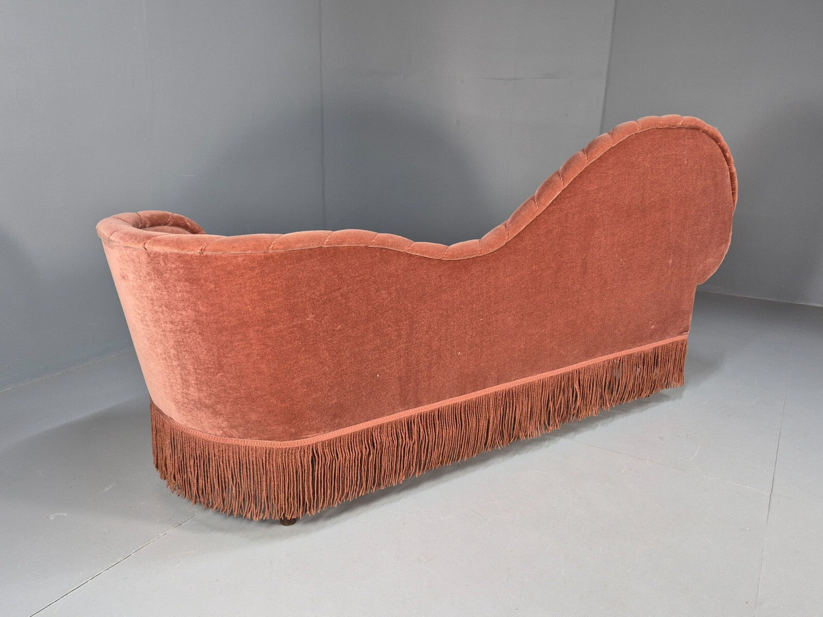 Vintage Danish Art Deco Chaise Lounge Pink Velour Tassels 1930s EB9664 VCHA - UKDK FURNITURE