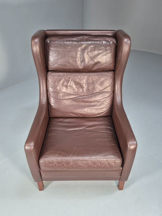 Vintage Brown Leather Wingback Chair Retro Mid Century Danish Design EB9329 MNOR - UKDK FURNITURE