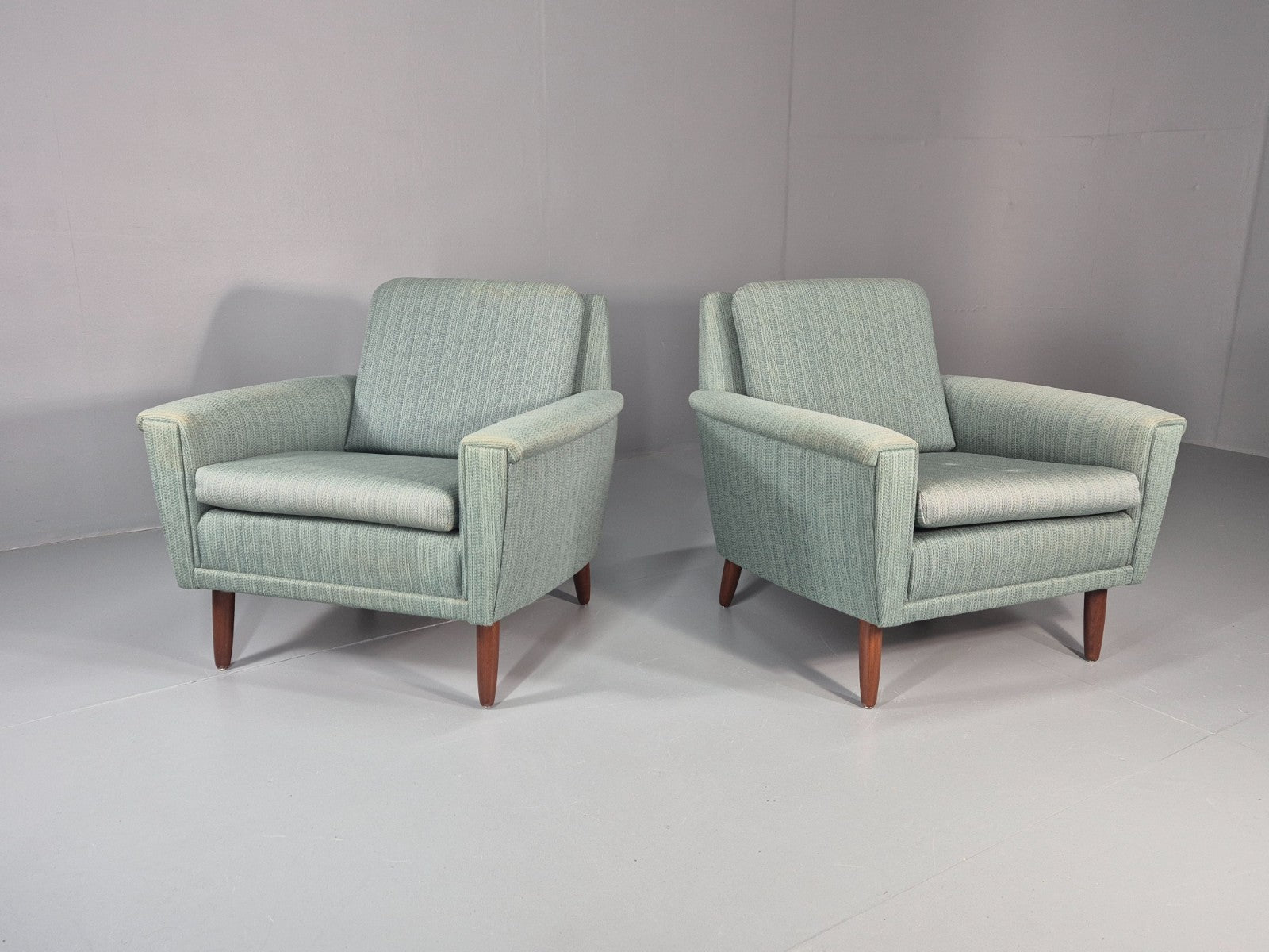 2 Mid Century Lounge Chairs 1960s Denmark Blue Wool Retro EB11403 MNOR0
