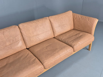Vintage 3 Seater Sofa Danish Light Tan Leather Beech Skalma  Retro EB11914 M3SS3