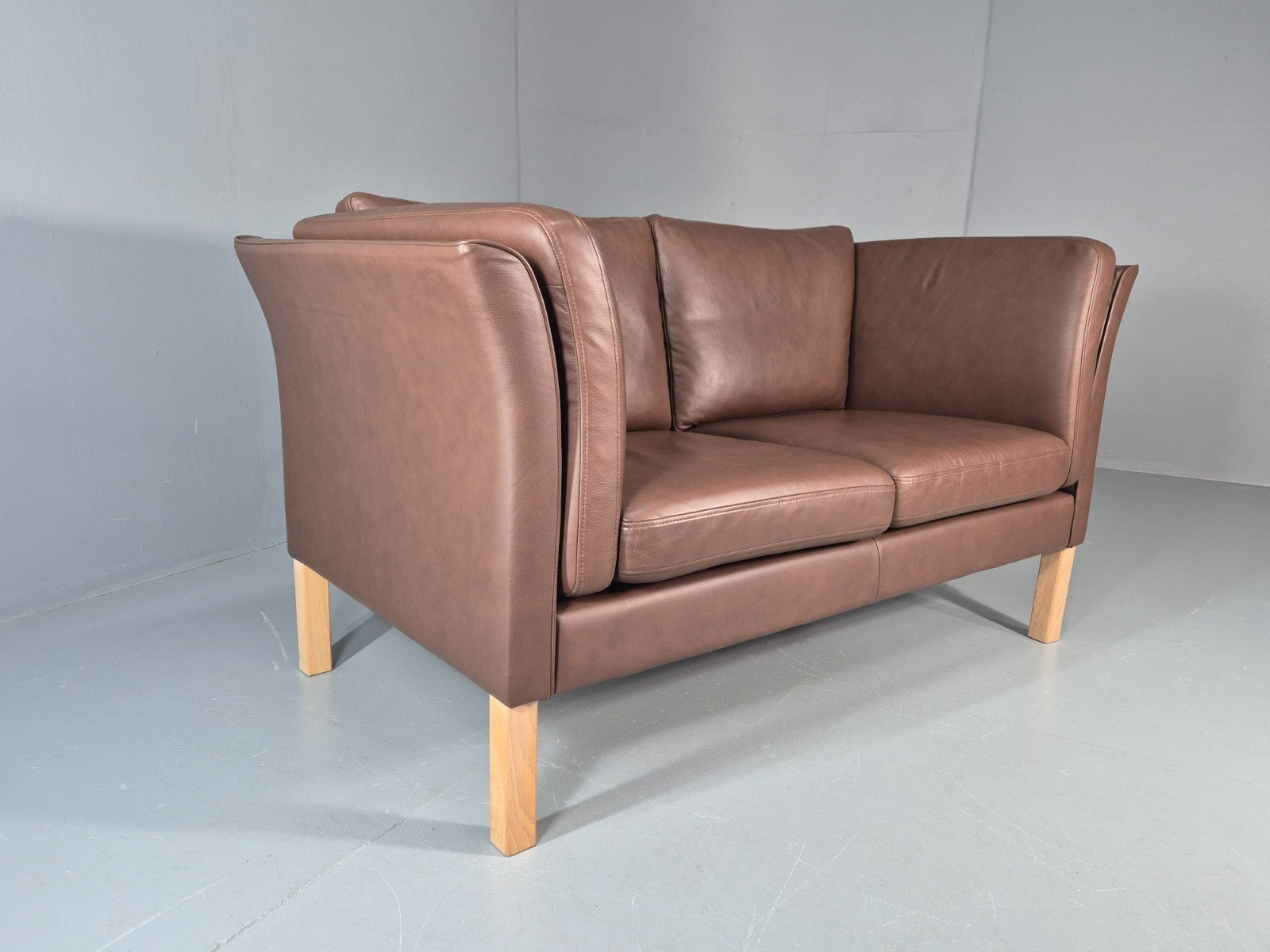 Vintage 2 Seater Settee Brown Leather Danish 1980s Retro Hurup EB11630 M2SS4