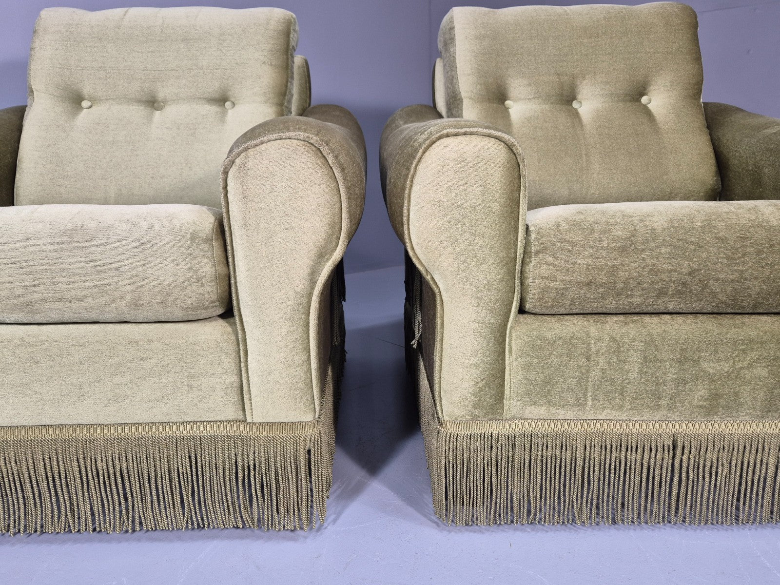 2 Retro 1970s Lounge Chairs Green Velour Vintage Danish Design EB10749 VCLO6