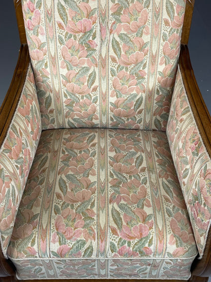 Danish Upholstered Armchair Circa 1930s Oak Framed Floral Retro EB4510 VCAR17