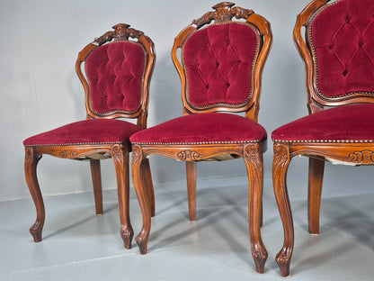 4 Rococo Saloon Chairs Vintage Reproductions Red Velour 1980s EB10691 VDIN10