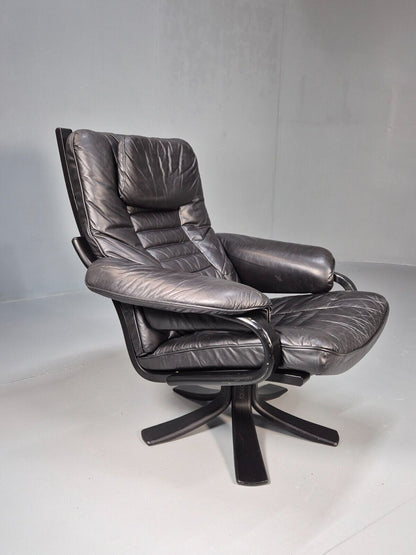 Vintage Danish Swivel Chair Black Leather Retro Seating EB8882 MSWI - UKDK FURNITURE