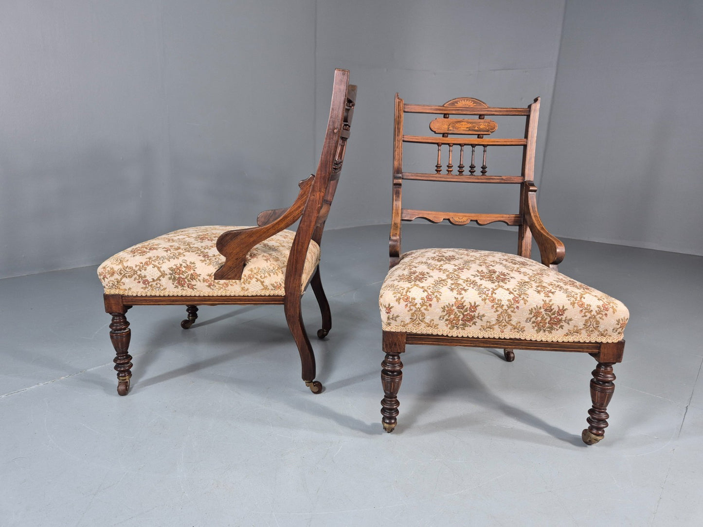 2 Antique Lounge Chairs Regency Revival Style Victorian Rosewood  EB10988 VCLO7
