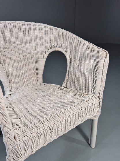 Vintage Rattan Lounge Chair White Painted 1970s Retro EB11219 VBER3