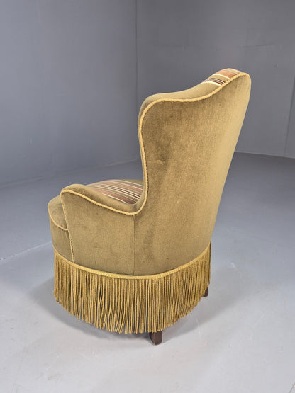 Vintage Danish Cocktail or Bedroom Chair Tassels and Stripes 1950s EB9604 VCLO - UKDK FURNITURE