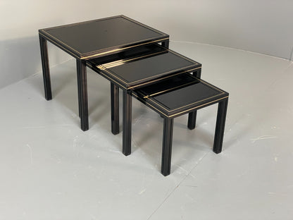 Vintage 1970s Nesting Tables Pierre Vandel Black Gold Glass 1970s EB11804 MWOO0