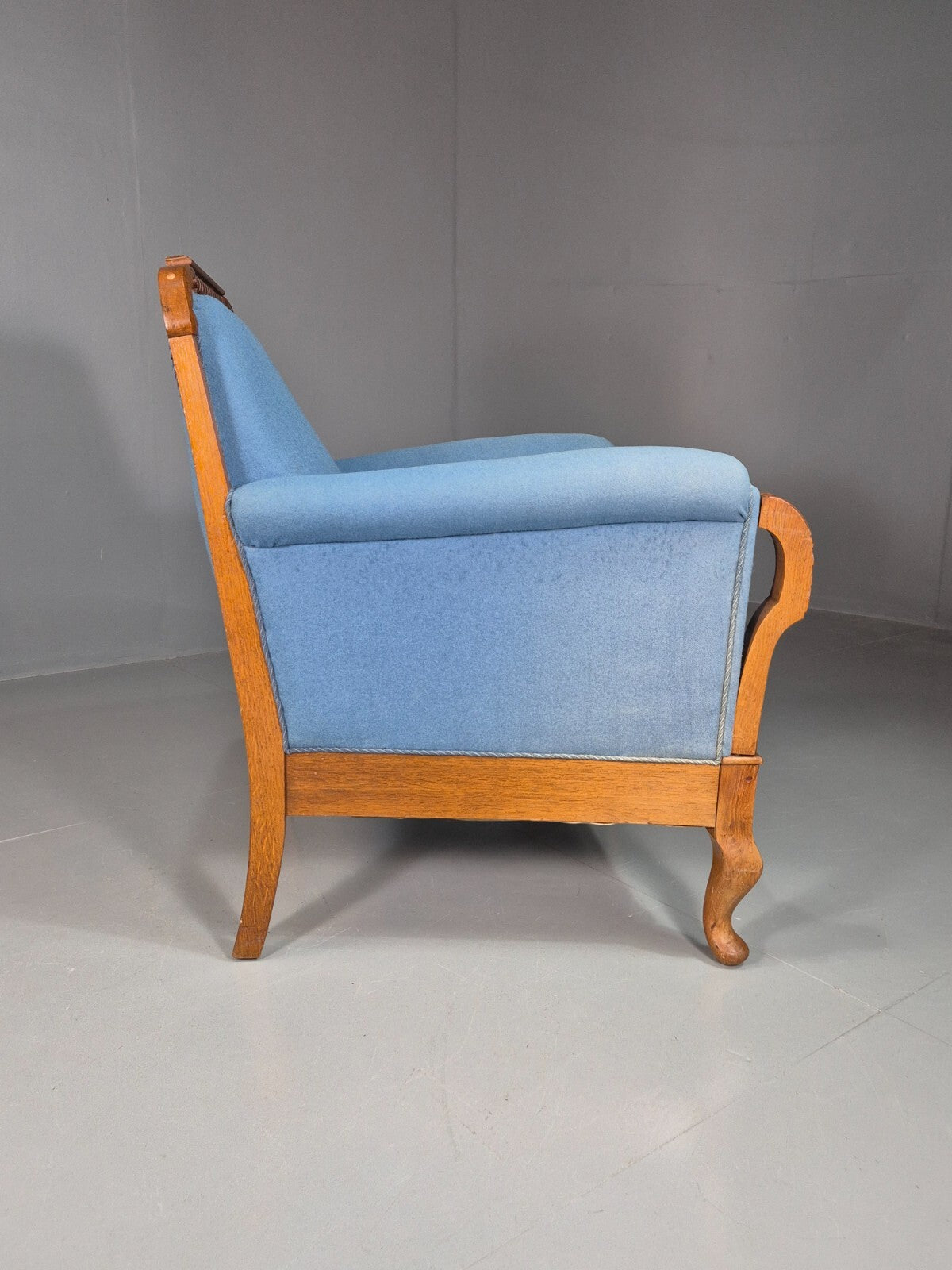 Vintage Danish Lounge Chair Blue Cloth Oak Frame 1900s Antique VCLO EB78137