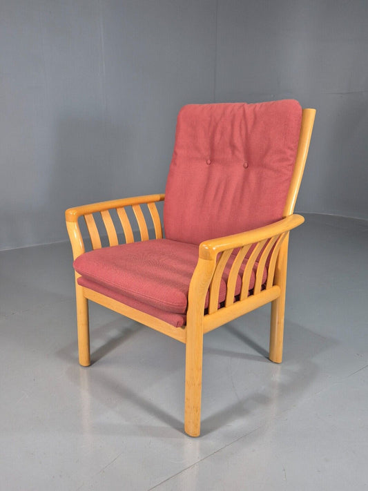 Vintage Danish Lounge Chair Red Cotton Beech Wood Frame 1980s Retro EB7490 MNOR - UKDK FURNITURE