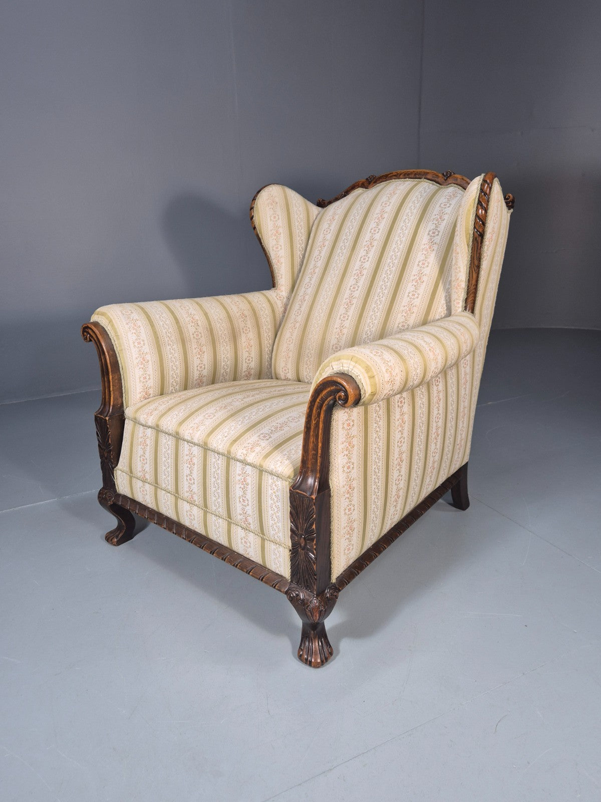Antique Scandinavian Lounge Chair Regency Stripe Upholstery 1900s EB10765 VCAR0