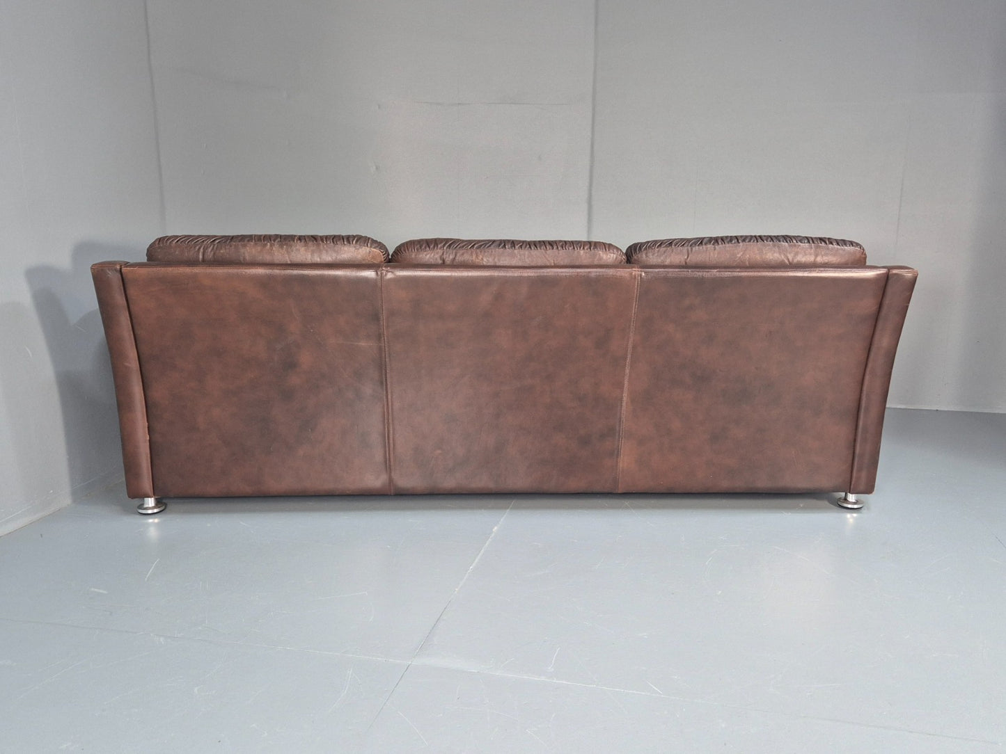 1970s Three Seat Retro Sofa Danish Brown Leather Vintage  EB10687 V3SS16