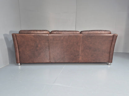 1970s Three Seat Retro Sofa Danish Brown Leather Vintage  EB10687 V3SS16