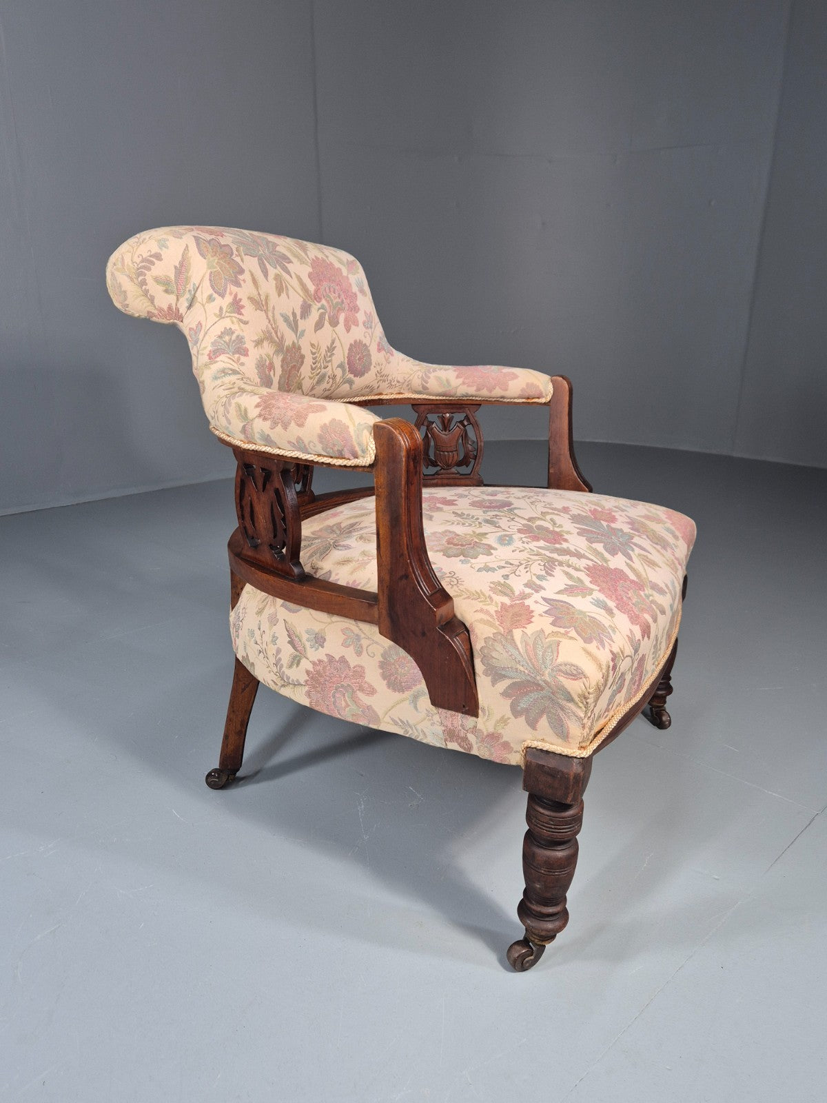 Antique Floral Tub Chair Late Victorian Mahogany Frame  EB11174 VCLO6