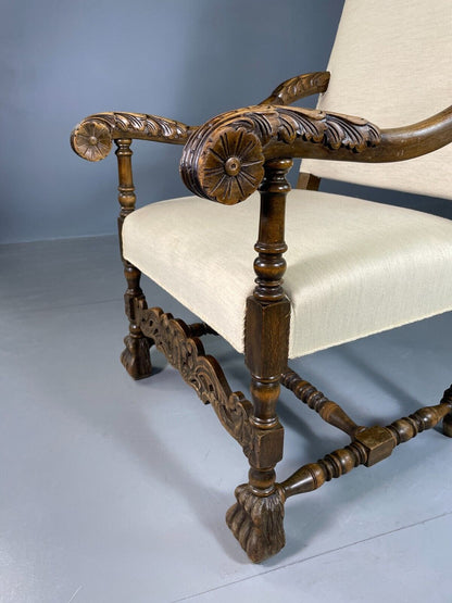 Vintage Danish Lounge Chair Cream Cotton Oak Frame Antique Style EB6917 VNOR - UKDK FURNITURE