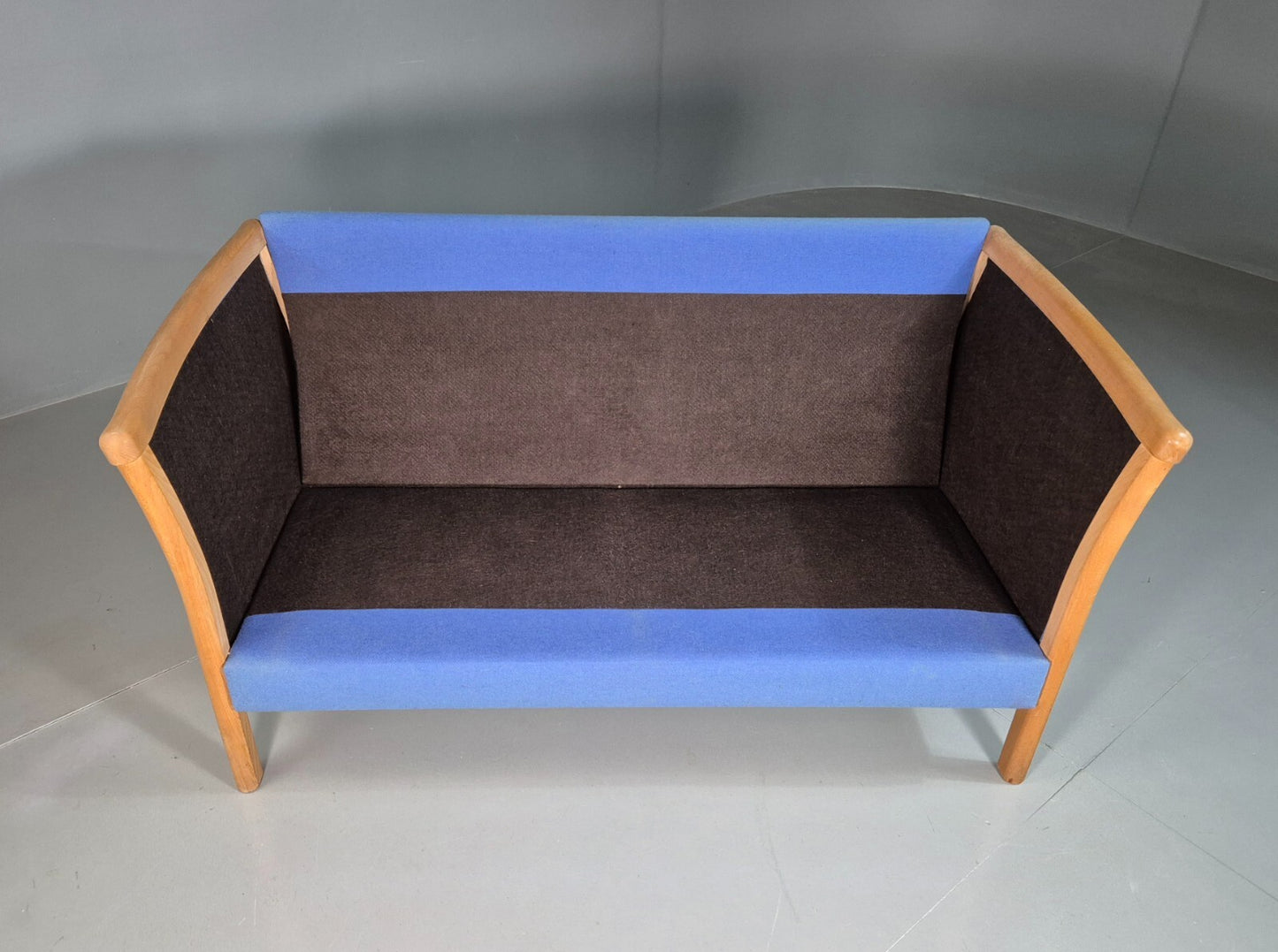 2 Seat Sofa Vintage Danish Blue Wool Beech Frame 1980s Retro MCM EB7333 M2SS4