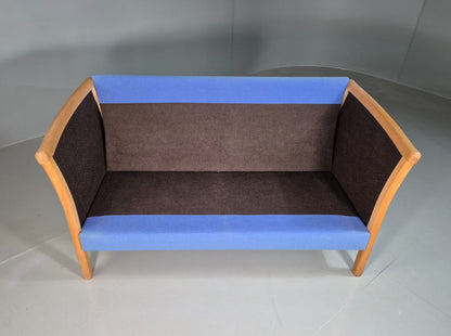 2 Seat Sofa Vintage Danish Blue Wool Beech Frame 1980s Retro MCM EB7333 M2SS4