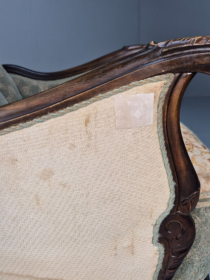Antique Mahogany Shell Back Cream And Green Armchair Floral Pattern EB9531 VCLO - UKDK FURNITURE