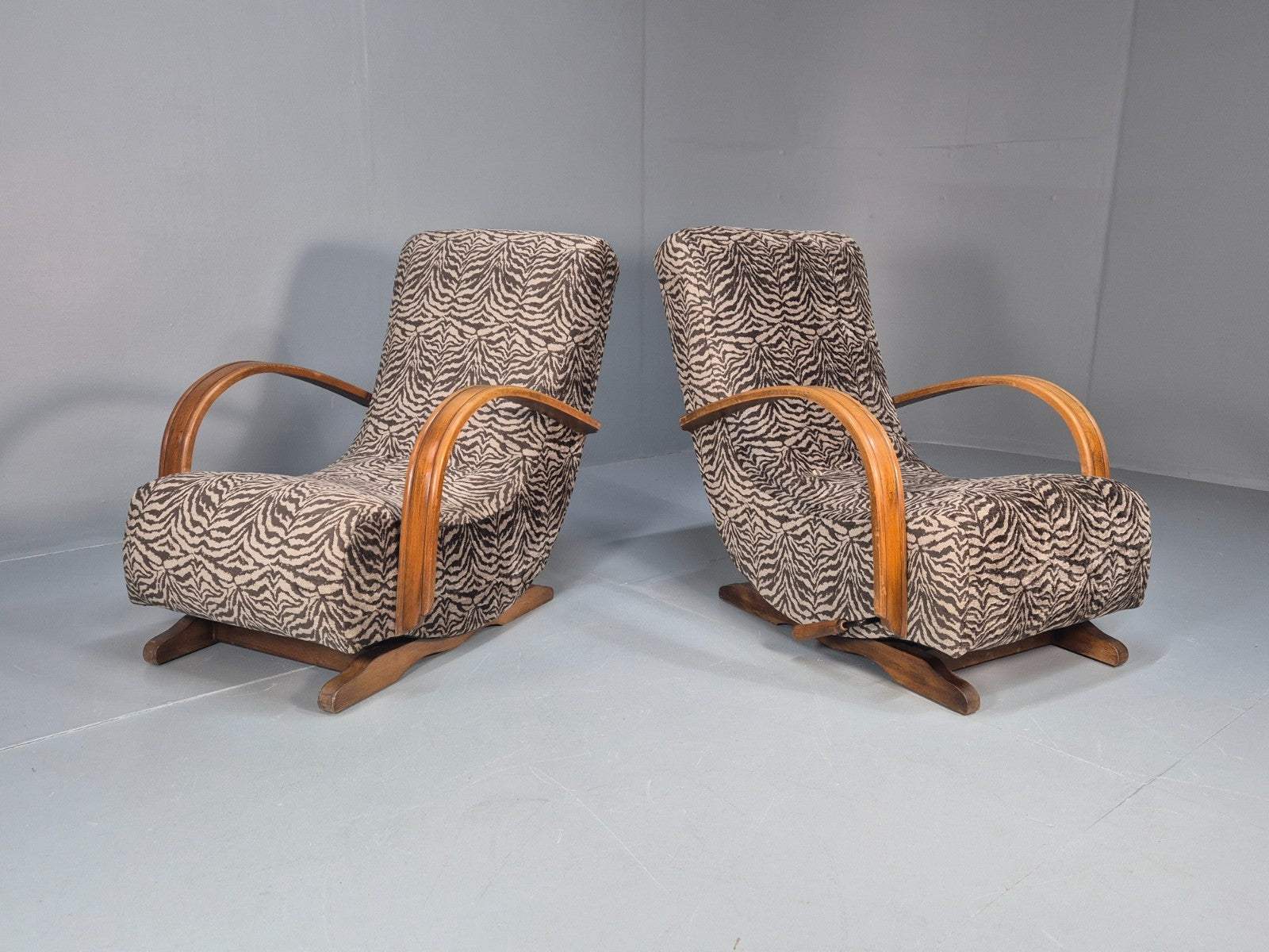2 Art Deco Rocking Chairs New Zebra Pattern Upholstery Vintage 1940 EB10921 VCAR0