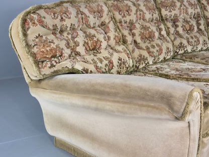 Vintage 4 Seater Sofa 1970s Retro Curved Green Velour EB11780 M4SS13