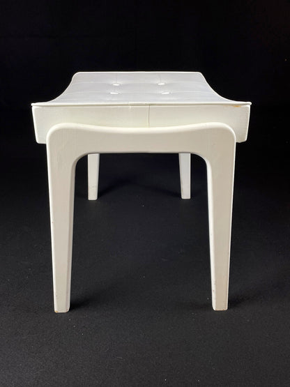 British White Vinyl Footstool with White Frame Mid-Century Modern EB4111 MFOO3