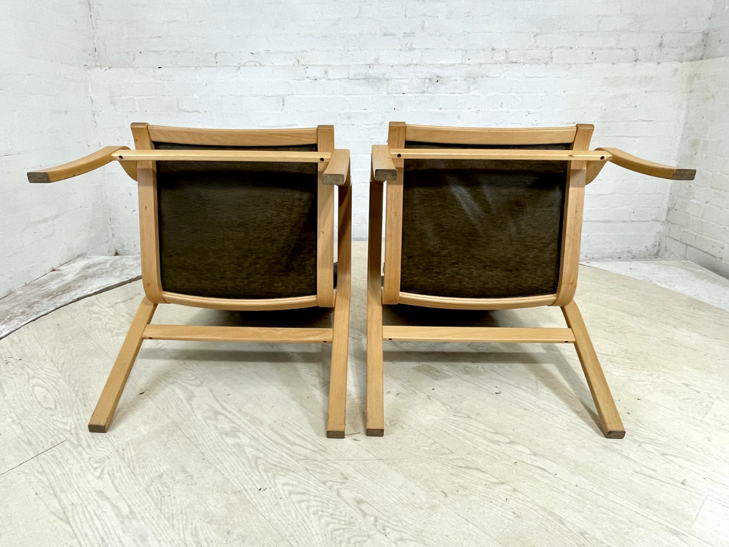 Pair Of Vintage Danish Skippers Bentwood Chairs Black Leather Retro EB4445 MBEN - UKDK FURNITURE
