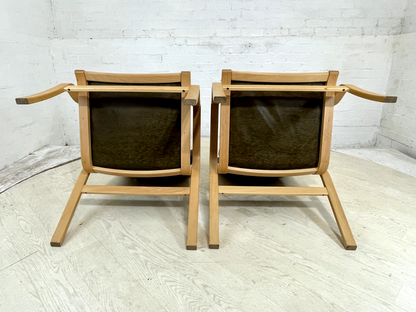 Pair Of Vintage Danish Skippers Bentwood Chairs Black Leather Retro EB4445 MBEN - UKDK FURNITURE