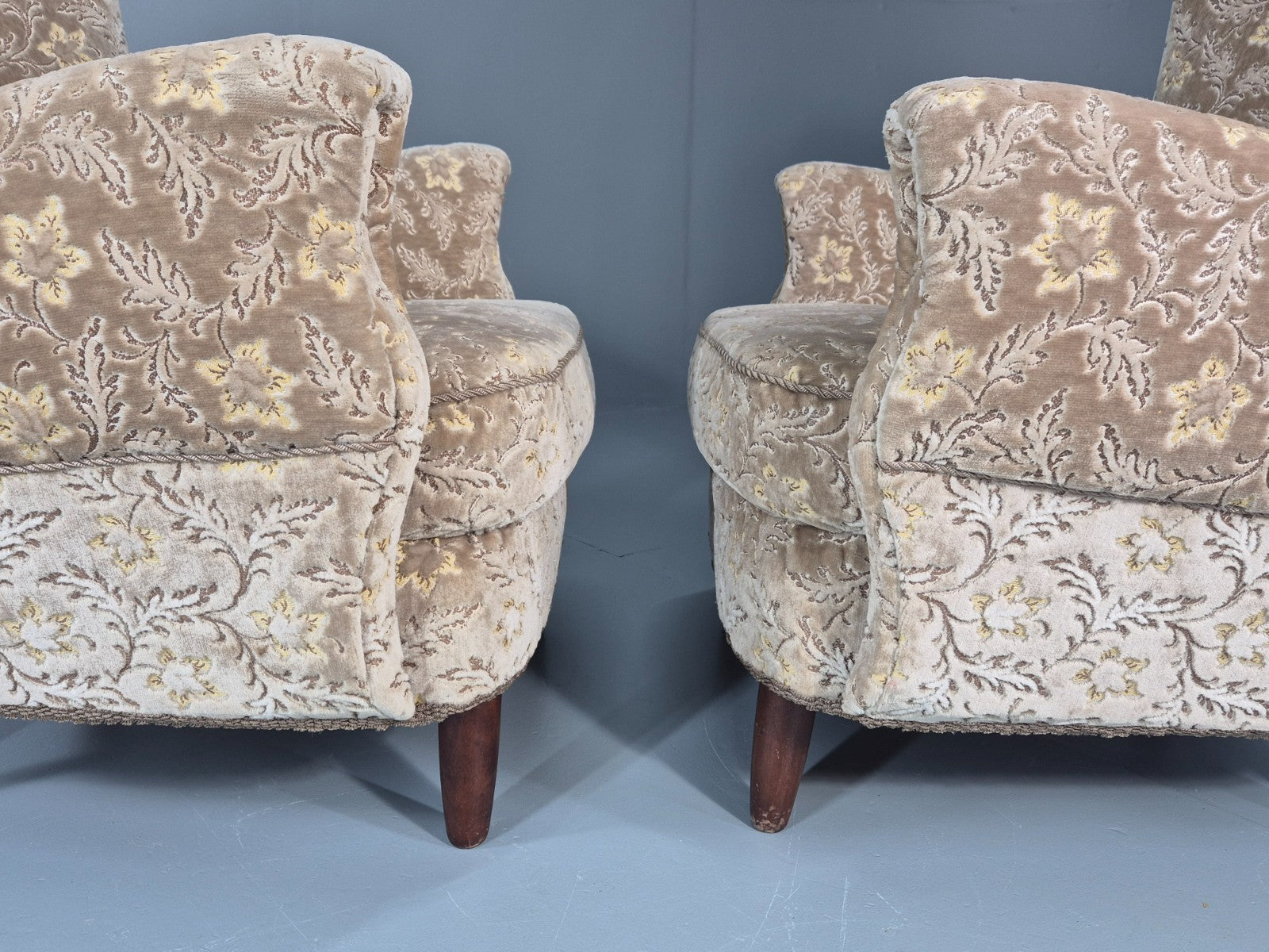 2 1950s Lounge Chairs Mid Century Danish Floral Moquette Retro  EB11318 MNOR9