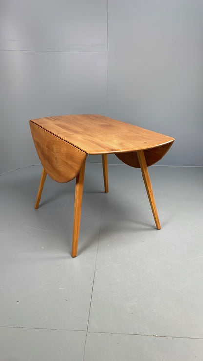 Vintage Ercol Circular Table Drop-Leaf Solid Blond Elm 1960s EB11053 MWOO1