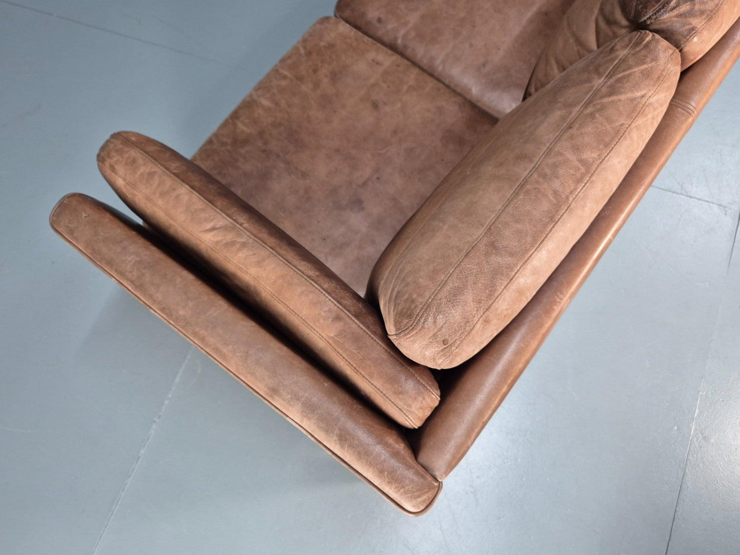 Retro Three Seater Sofa Brown Leather Danish Mid Century Design 70s EB10106 M3SS19