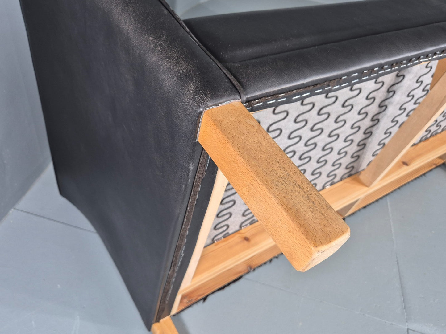 Vintage 2 Seat Sofa Danish Black Leather Mid Century Retro 1980s  EB10482 M2SS9