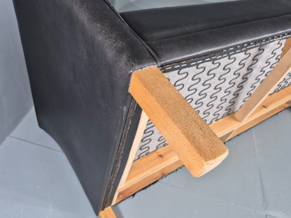 Vintage 2 Seat Sofa Danish Black Leather Mid Century Retro 1980s  EB10482 M2SS9