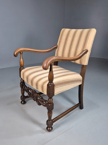 Vintage Danish Elbow Chair Cream Stripe Oak Frame 1950s Repro EB8084 VDIN - UKDK FURNITURE