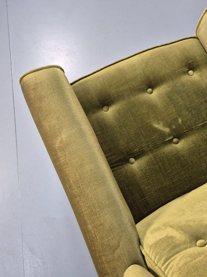 Vintage Danish Green Wing Back Lounge Chair 1970s Retro Tassels EB9576 VCLO - UKDK FURNITURE