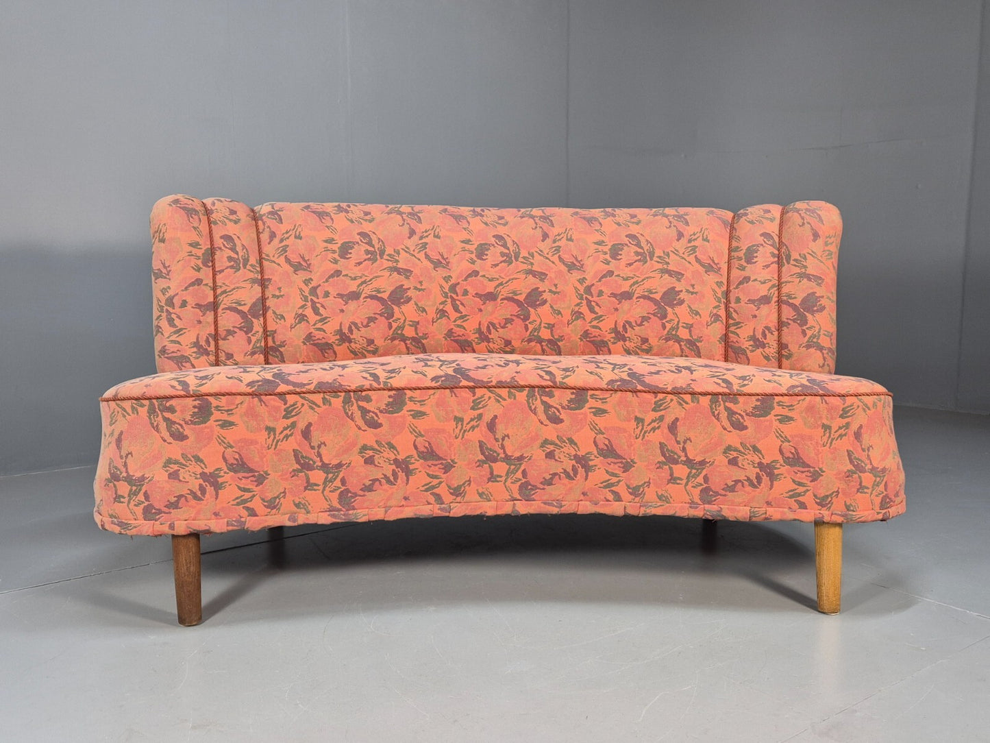 Vintage 3 Seater Sofa Banana Shaped Peach Floral Danish Design EB9572 V3SS - UKDK FURNITURE