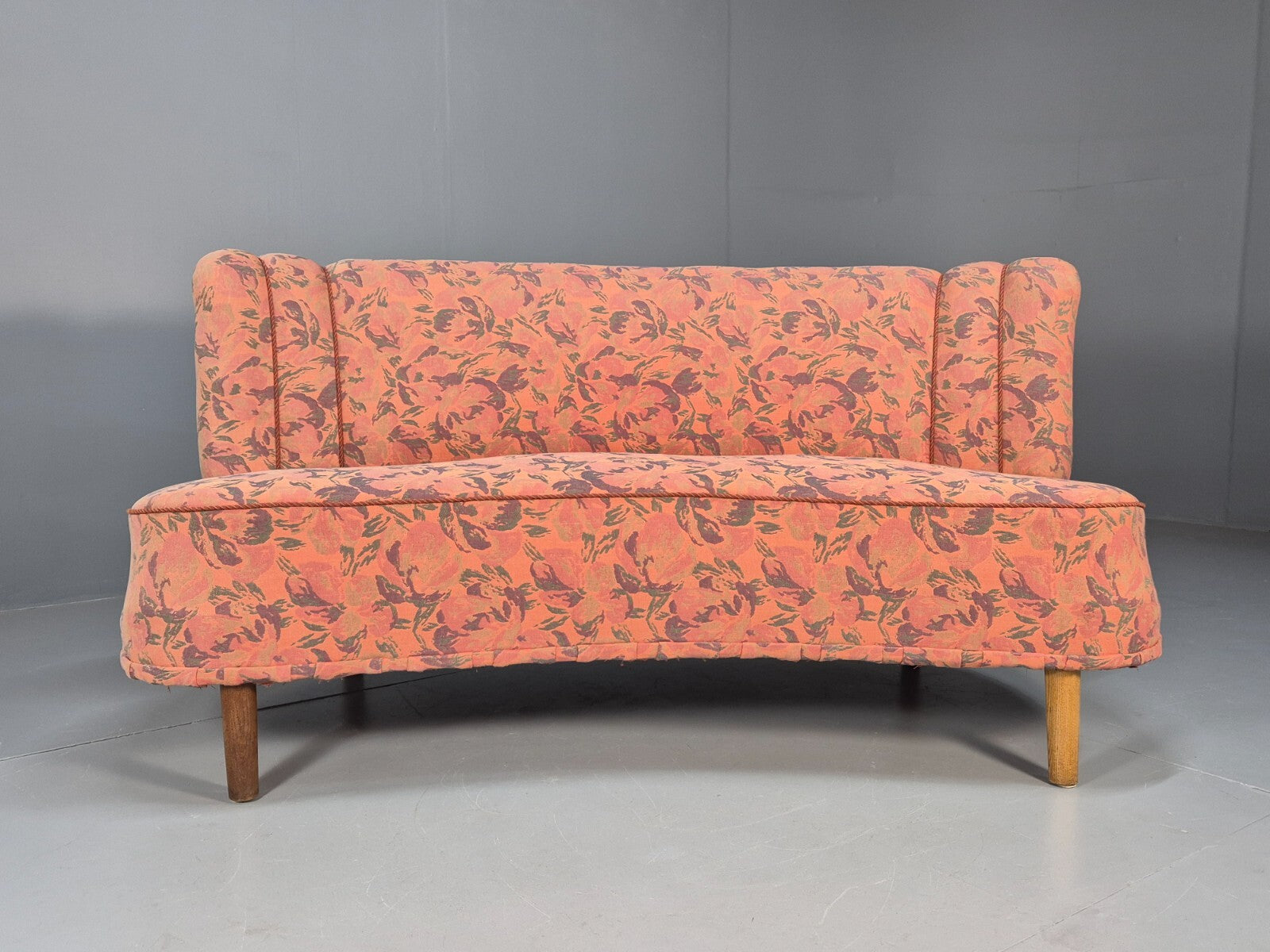 Vintage 3 Seater Sofa Banana Shaped Peach Floral Danish Design EB9572 V3SS - UKDK FURNITURE