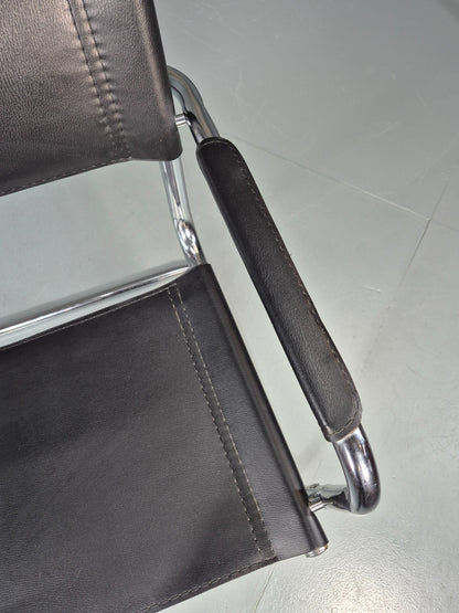 Vintage Leather and Chrome MG5 Bauhaus Style Elbow Chair 1980s EB11216 MNOR4