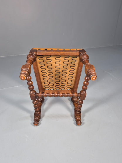 6 Vintage Danish Baroque Style Dining Chairs Tan Leather and Oak 50s EB9747 VDIN - UKDK FURNITURE