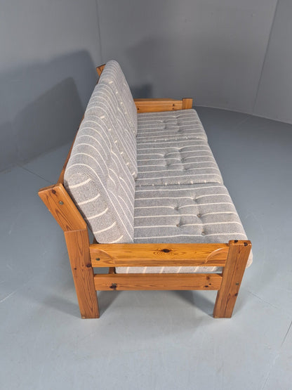 Vintage 3 Seater Pine Sofa Danish 1970s Retro Design Grey Striped EB9373 M3SS - UKDK FURNITURE