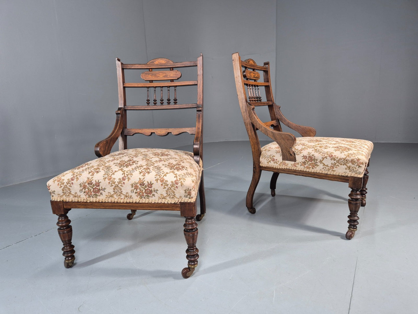 2 Antique Lounge Chairs Regency Revival Style Victorian Rosewood  EB10988 VCLO1