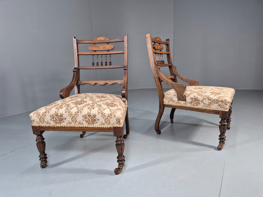 2 Antique Lounge Chairs Regency Revival Style Victorian Rosewood  EB10988 VCLO1