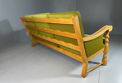 3 Seat Sofa Vintage Danish Kjaernulf Style Oak and Green Wool Retro EB6479 M3SS12
