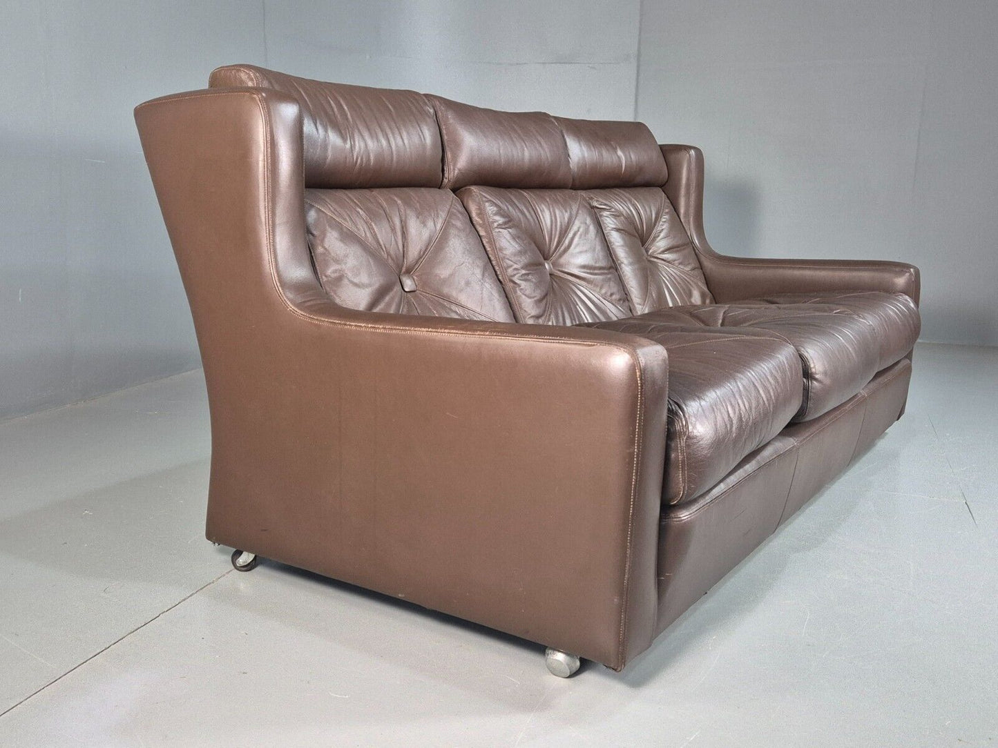 Vintage Danish 3 Seat Sofa Brown Leather Wing Back 1970s Retro MCM EB7977 M3SS - UKDK FURNITURE